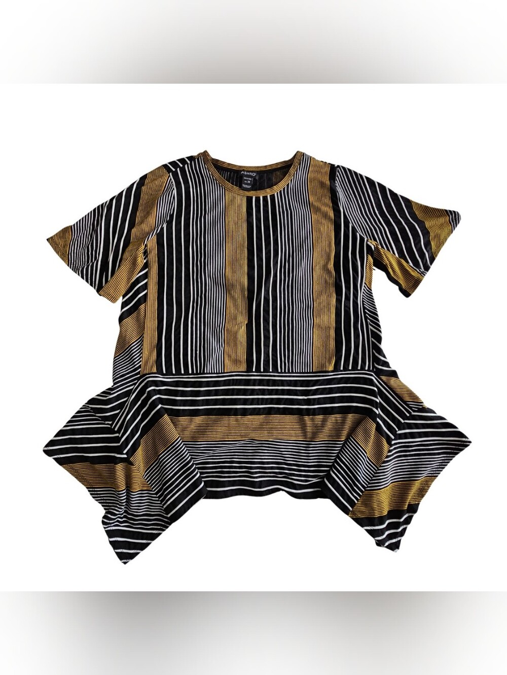 Ashro Women's Plus Size 2X Striped Short Sleeve Top